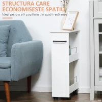 kleankin Carucior multifunctional pentru economisirea spatiului pentru baie si bucatarie, carucior din lemn MDF cu roti pivotante si maner, 42,5x20,3x66,7cm, alb(m-6)