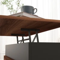 HOMCOM Mesa de Centro Elevatória com 3 Compartimentos de Armazenamento Ocultos e Pés de Madeira 100x79x54 cm Marrom e Preto(m-9)