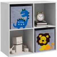 ZONEKIZ Estante para Brinquedos com 6 Compartimentos e 3 Caixas de Tecido não Tecido e Desenho de Animais 61,8x29,9x61,8 cm Branco e Cinza(m-10)