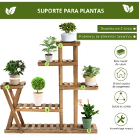 Outsunny Suporte para Plantas Estante para Plantas de Madeira com 5 Níveis para Interior Exterior 98x28x95 cm Madeira(m-4)