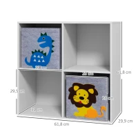 ZONEKIZ Estante para Brinquedos com 6 Compartimentos e 3 Caixas de Tecido não Tecido e Desenho de Animais 61,8x29,9x61,8 cm Branco e Cinza(m-3)