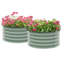 Outsunny Set of 2 Raised Garden Bed, Metal Planter Box with Safety Edging, Easy-to-assemble Stock Tank, Green(m-11)
