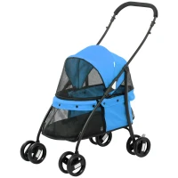 PawHut Carrinho para Animais de Estimação Dobrável com Janela de Malha Almofada Lavável Arnês de Segurança 82x47x97cm Azul(m-11)