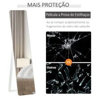 HOMCOM Espelho de Pé de Corpo Inteiro Retangular com 2 Formas de Uso Estrutura de Madeira de Pinho 37x43x156 cm Branco(m-7)