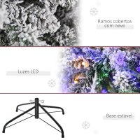HOMCOM Árvore de Natal 210 cm com 250 Luzes LED Árvore de Natal Nevada com 829 Ramos e Base Dobrável Ø112x210 cm Verde(m-4)
