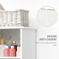 Kleankin Dulap de depozitare pentru baie inalt ,Organizator lateral subtire cu polita deschisa cu 2 niveluri, dulap, usa, alb(m-6)