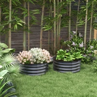 Outsunny Set of 2 Raised Garden Bed, Metal Planter Box with Safety Edging, Easy-to-assemble Stock Tank, Dark Grey(m-10)