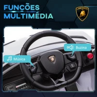 HOMCOM Carro Elétrico Lamborghini para Crianças 12V Velocidade Máxima 5km/h Controlo Remoto MP3 Luzes e Cinto de Segurança 107,5x63x42 cm Branco(m-7)