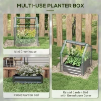 Outsunny Metal Planter Box with Cover, Raised Garden Bed with Greenhouse, for Herbs and Vegetables, Clear and Dark Grey(m-4)