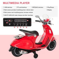 HOMCOM Motocicletă Electrică pentru Copii 3+ Ani, Motocicletă Jucărie din PP și Oțel cu 2 Roți Suplimentare, 108x49x75 cm, Roșie(m-9)