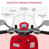 HOMCOM Motocicletă Electrică pentru Copii 3+ Ani, Motocicletă Jucărie din PP și Oțel cu 2 Roți Suplimentare, 108x49x75 cm, Roșie(m-8)