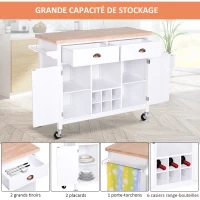 HOMCOM Desserte de cuisine multi-rangements 2 tiroirs 2 placards porte avec étagère niche range-bouteille porte-torchons MDF pin caoutchouc(m-4)