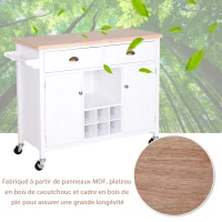 HOMCOM Desserte de cuisine multi-rangements 2 tiroirs 2 placards porte avec étagère niche range-bouteille porte-torchons MDF pin caoutchouc(m-5)