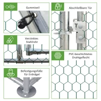 PawHut Kurnik Kurnik Woliera, z możliwością wejścia, zamknięte drzwi, na 10-12 kur, 280 cm x 380 cm x 195 cm, Szary(m-4)