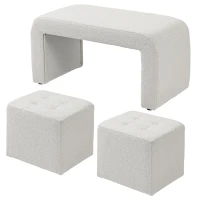 HOMCOM Ottoman Set of 3, Button Tufting, 89 cm x 42.5 cm x 45 cm, Cream(m-1)
