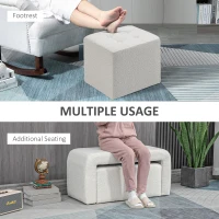 HOMCOM Ottoman Set of 3, Button Tufting, 89 cm x 42.5 cm x 45 cm, Cream(m-4)