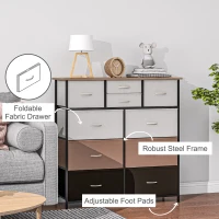 HOMCOM Bedroom Chest of Drawers, 10 Drawer Dresser with Foldable Fabric Drawers and Steel Frame, Multicolour(m-5)