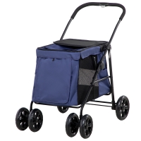 PawHut Hondenbuggy met Kussen, 3 Zijvakken, Opvouwbaar, Hondenkar, 102 cm x 62 cm x 105 cm, Blauw