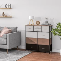 HOMCOM Bedroom Chest of Drawers, 10 Drawer Dresser with Foldable Fabric Drawers and Steel Frame, Multicolour(m-10)