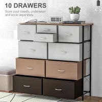 HOMCOM Bedroom Chest of Drawers, 10 Drawer Dresser with Foldable Fabric Drawers and Steel Frame, Multicolour(m-4)