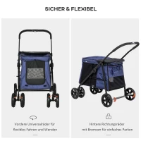 PawHut Wózek dla psa z poduszką, 3 boczne kieszenie, składany, wózek dla psa, 102 cm x 62 cm x 105 cm, Niebieski(m-6)