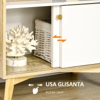 HOMCOM Dulap de depozitare modern , biblioteci cu usi glisante si rafturi deschise pentru sufragerie si camera de joaca, alb, natural(m-5)