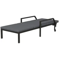 Outsunny Espreguiçadeira de Vime com Encosto Ajustável em 5 Posições Acolchoado e 2 Rodas 73x200x48 cm Cinza Escuro e Preto(m-11)