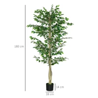 Outsunny Arbre Artificiel Plante Artificiel Banyan Hauteur 1,8 m Tronc Branches Liane Lichen Feuilles Grand réalisme Pot Inclus(m-3)