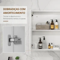 kleankin Armário Casa de Banho com Espelho e Luz LED com 3 Portas Prateleiras Ajustáveis e Interruptor Tátil 90x15x70 cm Branco Brilhante(m-7)