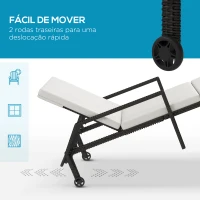 Outsunny Espreguiçadeira de Vime com Encosto Ajustável em 5 Posições Acolchoado e 2 Rodas 73x200x48 cm Creme e Preto(m-5)