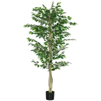 Outsunny Arbre Artificiel Plante Artificiel Banyan Hauteur 1,8 m Tronc Branches Liane Lichen Feuilles Grand réalisme Pot Inclus(m-10)