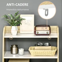 HOMCOM Dulap de depozitare modern , biblioteci cu usi glisante si rafturi deschise pentru sufragerie si camera de joaca, alb, natural(m-6)