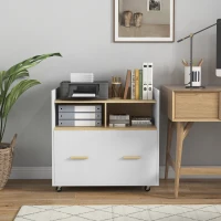 Vinsetto Armário para Escritório Armário para Arquivos com Rodas e Barra Suspensa para Tamanho A4 76x40x75,5 cm Branco e Madeira(m-7)