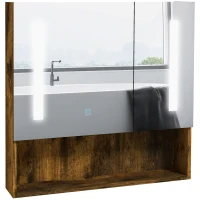 kleankin Armário Casa de Banho com Espelho e Luz LED Prateleira Ajustável Interruptor Tátil e Cor da Luz Ajustável 70x15x70 cm Marrom Rústico(m-11)