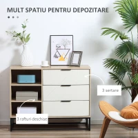 HOMCOM Dulap de depozitare modern , dulap decorativ cu 3 sertare, rafturi deschise pentru camera de zi, dormitor, biroul de acasa, natural si alb crem(m-4)
