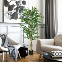 Outsunny Arbre Artificiel Plante Artificiel Banyan Hauteur 1,8 m Tronc Branches Liane Lichen Feuilles Grand réalisme Pot Inclus(m-2)