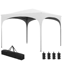 Outsunny Tenda Dobrável 3x3 m Tenda de Jardim com Altura Ajustável Bolsa de Transporte Tecido Anti-UV e Sacos de Areia Branco(m-11)