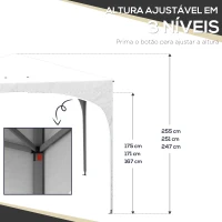 Outsunny Tenda Dobrável 3x3 m Tenda de Jardim com Altura Ajustável Bolsa de Transporte Tecido Anti-UV e Sacos de Areia Branco(m-5)