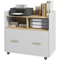 Vinsetto Armário para Escritório Armário para Arquivos com Rodas e Barra Suspensa para Tamanho A4 76x40x75,5 cm Branco e Madeira(m-11)
