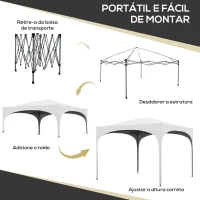 Outsunny Tenda Dobrável 3x3 m Tenda de Jardim com Altura Ajustável Bolsa de Transporte Tecido Anti-UV e Sacos de Areia Branco(m-4)