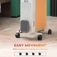 HOMCOM 2000W Oil Filled Radiator, 9 Fin, Portable Electric Heater with 3 Heat Settings, Safety Cut-Off and Wheels, White(m-8)