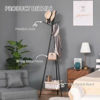 HOMCOM Cuier la copac pentru Haine cu 2 Rafturi negru si maro in Metal si Lemn(m-6)