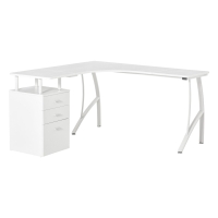 HOMCOM L-Shaped Office Desk w/ Storage Drawer Home Office Corner Industrial Style Workstation, White