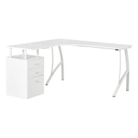 HOMCOM L-Shaped Office Desk w/ Storage Drawer Home Office Corner Industrial Style Workstation, White(m-1)