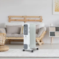 HOMCOM 2000W Oil Filled Radiator, 9 Fin, Portable Electric Heater with 3 Heat Settings, Safety Cut-Off and Wheels, White(m-13)