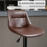 HOMCOM Set van 2 barkrukken, verstelbaar in hoogte, inclusief voetensteun, afmetingen 46,5 cm x 50 cm x 108 cm, zwart + bruin(m-6)