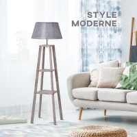 HOMCOM Lampadaire design contemporain 2 étagères intégrées 40 W max. dim. 45L x 45l x 148H cm pin lin gris(m-4)
