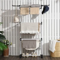 HOMCOM Foldable Clothes Drying Rack, 4-Tier Steel Garment Laundry Rack with Castors for Indoor and Outdoor Use, Black(m-2)