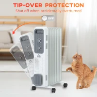 HOMCOM 2000W Oil Filled Radiator, 9 Fin, Portable Electric Heater with 3 Heat Settings, Safety Cut-Off and Wheels, White(m-6)