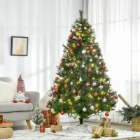 HOMCOM 1.8m 6ft Pre-Lit Christmas Tree Artificial Spruce Xmas Tree Warm White LED Holiday Décor with Metal Stand(m-10)